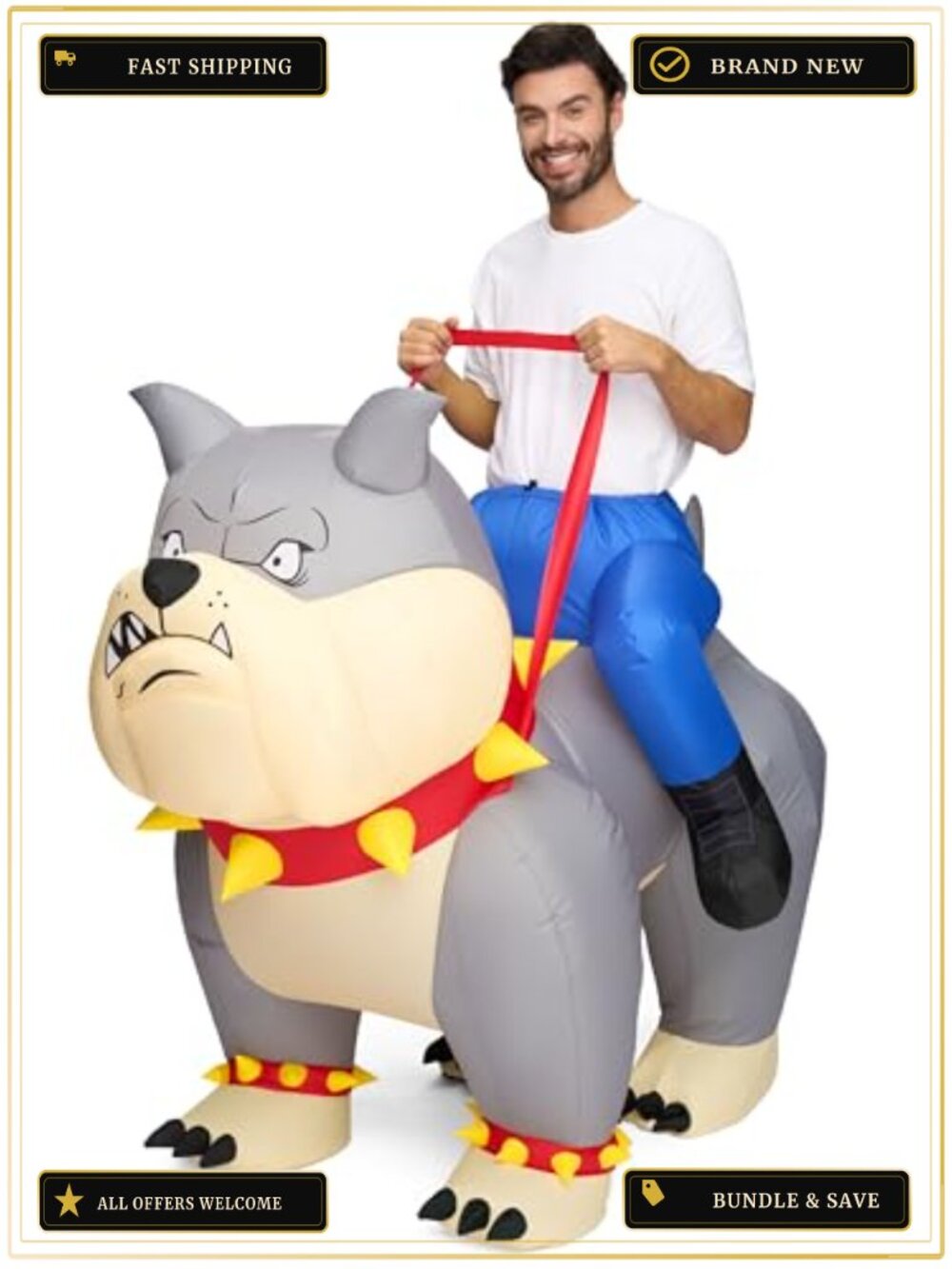 Inflatable Bulldog Costume Adult Blow Up Dog Suit Halloween Cosplay
